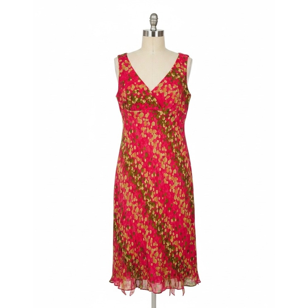 Kelly and Diane Silk Sheath Dress‎ Pink Green Polka Dot Rhinestone Size 4
